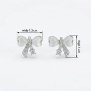 Cat's Eye Heart Bow Stud Earrings – sterling silver earrings, close-up