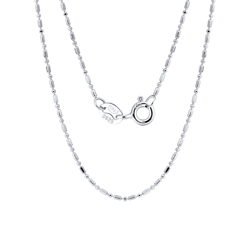 Italian Beaded Tube Chain Necklace – sterling silver necklace, front view