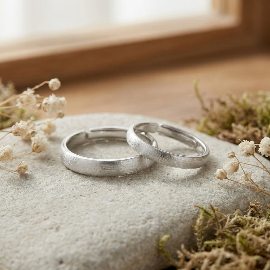 Brushed Silver Matching Couple Rings – sterling silver ring, front view