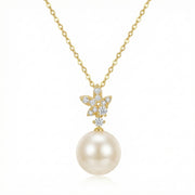 Floral Leaf Pearl Pendant Necklace – pearl necklace, close-up