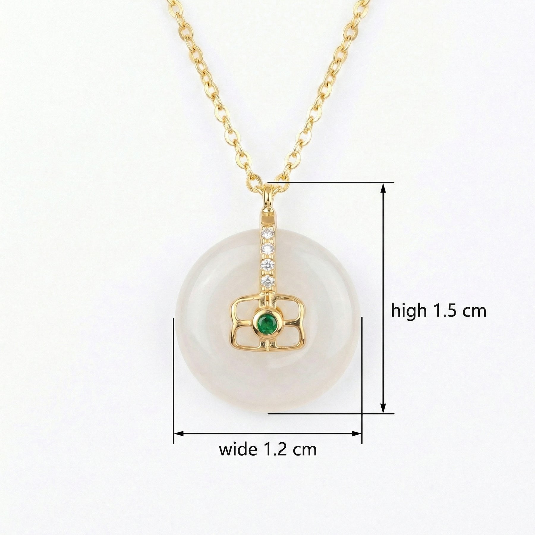 White Jade Circle Necklace, Green stone Accent – jade necklace, close-up