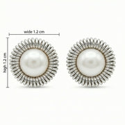 Pearl Studs with Coiled Halo – pearl earrings, front view