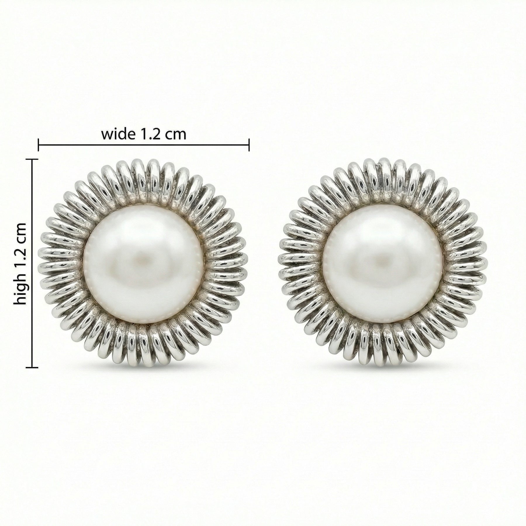 Pearl Studs with Coiled Halo – pearl earrings, front view