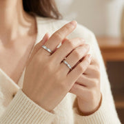 Brushed Silver Couple Rings Set – sterling silver ring, side detail