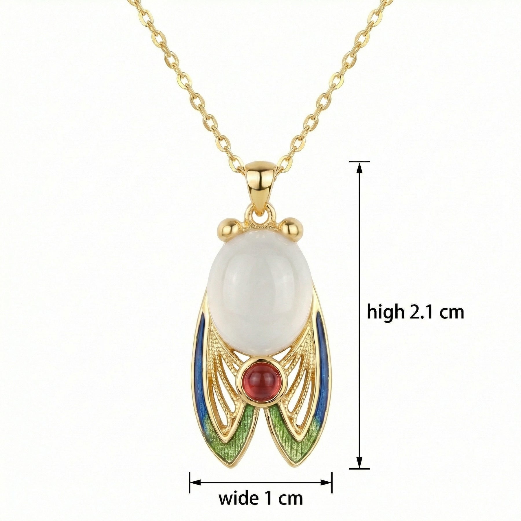 Enamel Cicada Pendant Necklace – sterling silver necklace, side detail