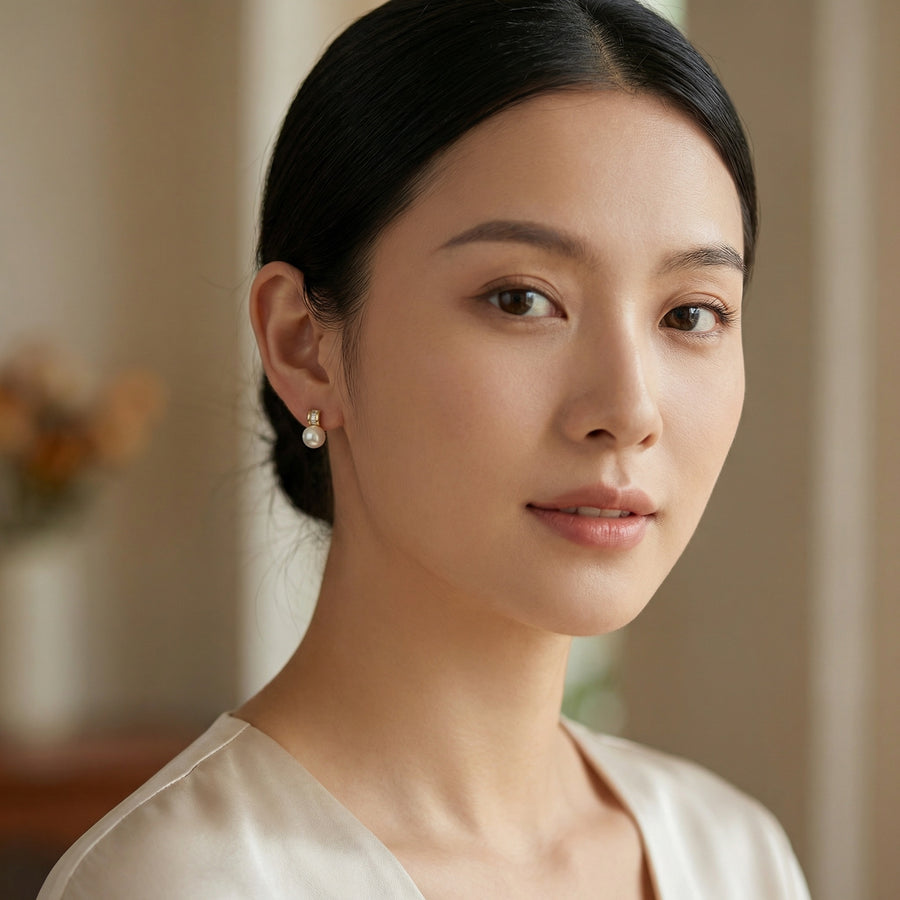 Pearl Drop Earrings with Baguette Accents – pearl earrings