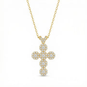 Sparkling stone Cluster Cross Pendant Necklace – sterling silver necklace, close-up