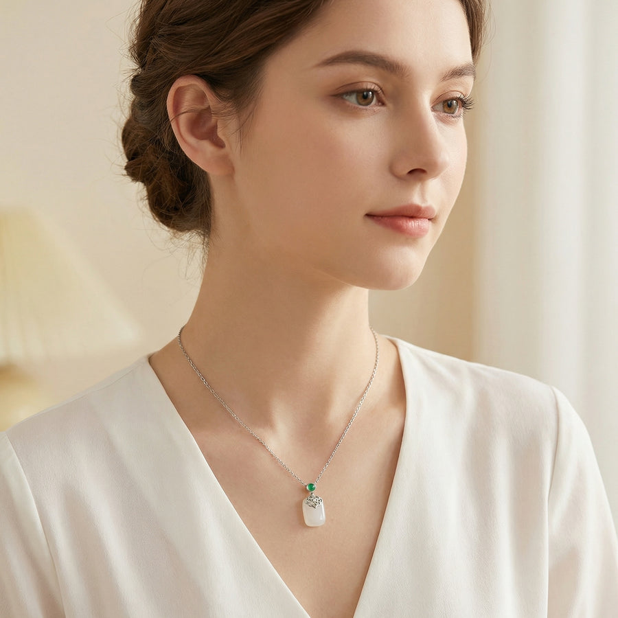 White Jade Filigree Pendant Necklace – jade necklace, close-up