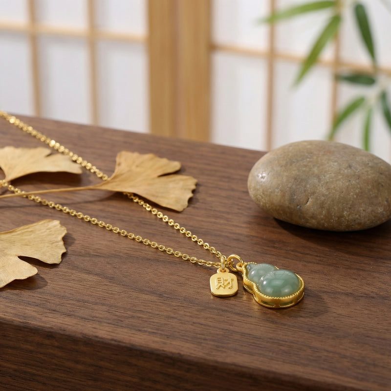 Jade Hulu Gourd Fortune Necklace – jade necklace, close-up