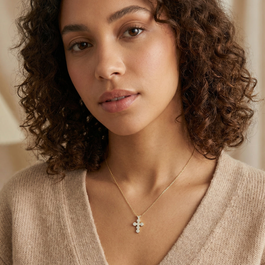 Sparkling stone Cluster Cross Pendant Necklace – sterling silver necklace