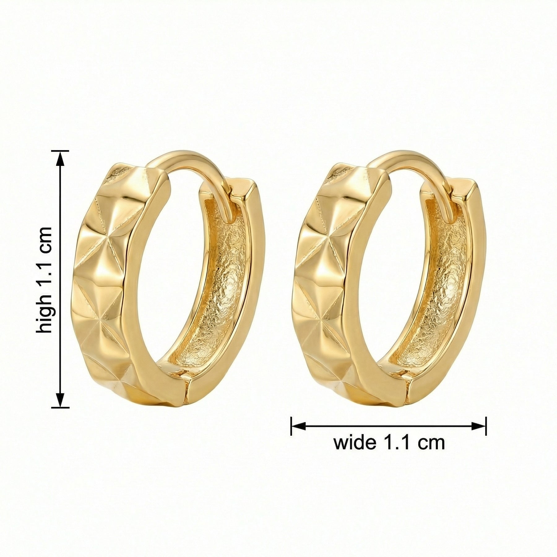 Faceted Pyramid Huggie Hoop Earrings – sterling silver earrings, front view