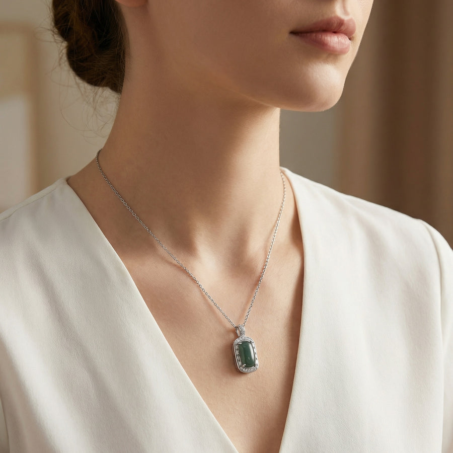 Oval green jade Cabochon Necklace – jade necklace