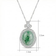 Oval Jadeite Pendant with Floral Bail – jade necklace, front view