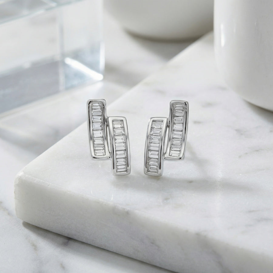 Dual Bar Baguette Stud Earrings – sterling silver earrings, close-up
