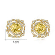Citrine Rose Halo Stud Earrings – sterling silver earrings, front view