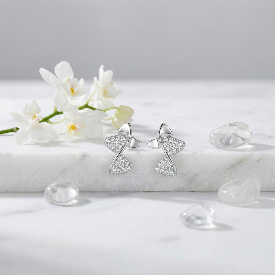 Abstract Butterfly Ribbon Studs – sterling silver earrings, side detail