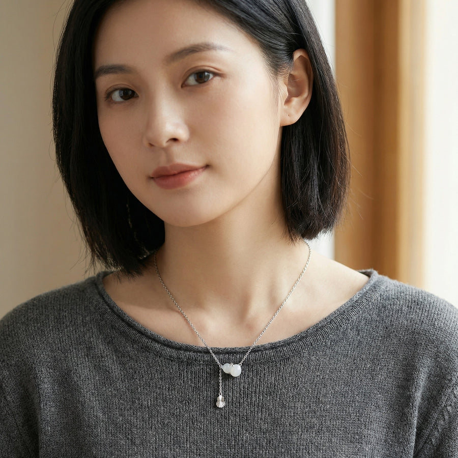 Gourd Pendant Lariat Necklace – sterling silver necklace, front view