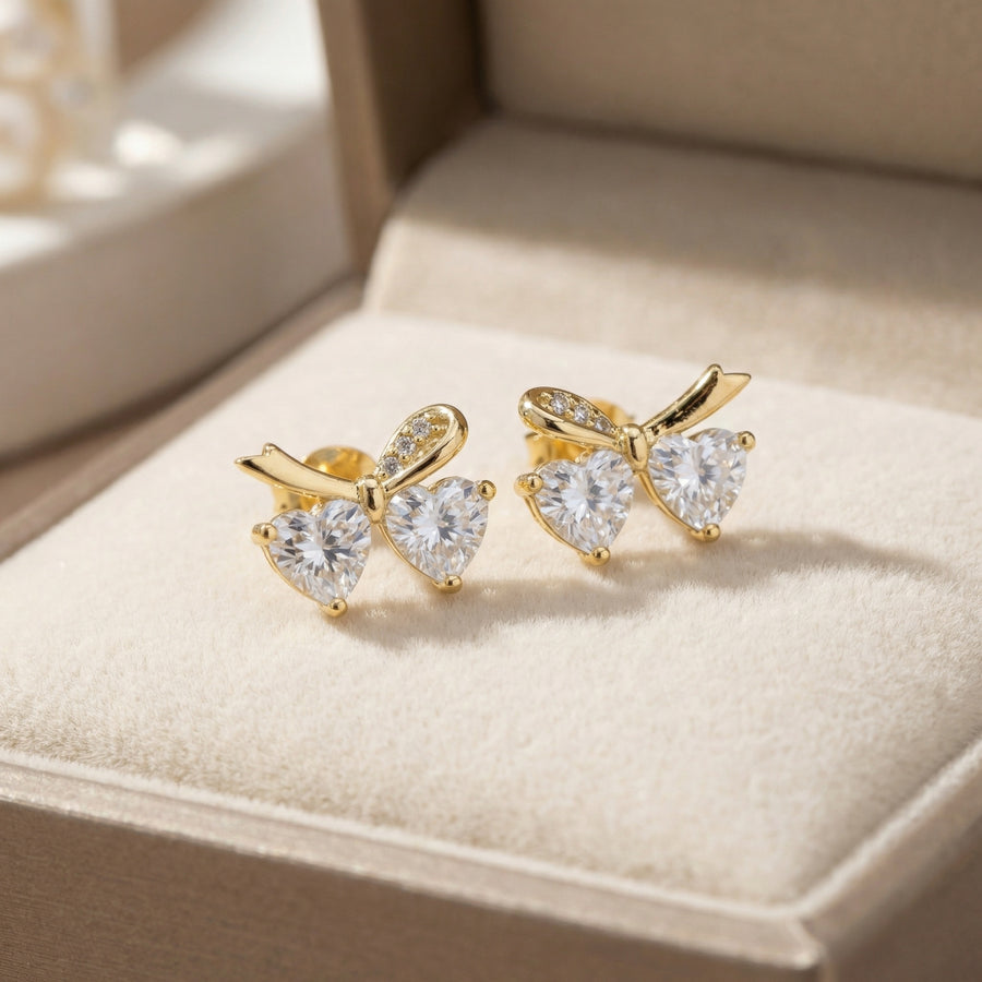 Heart Bow Stud Earrings – sterling silver earrings, side detail