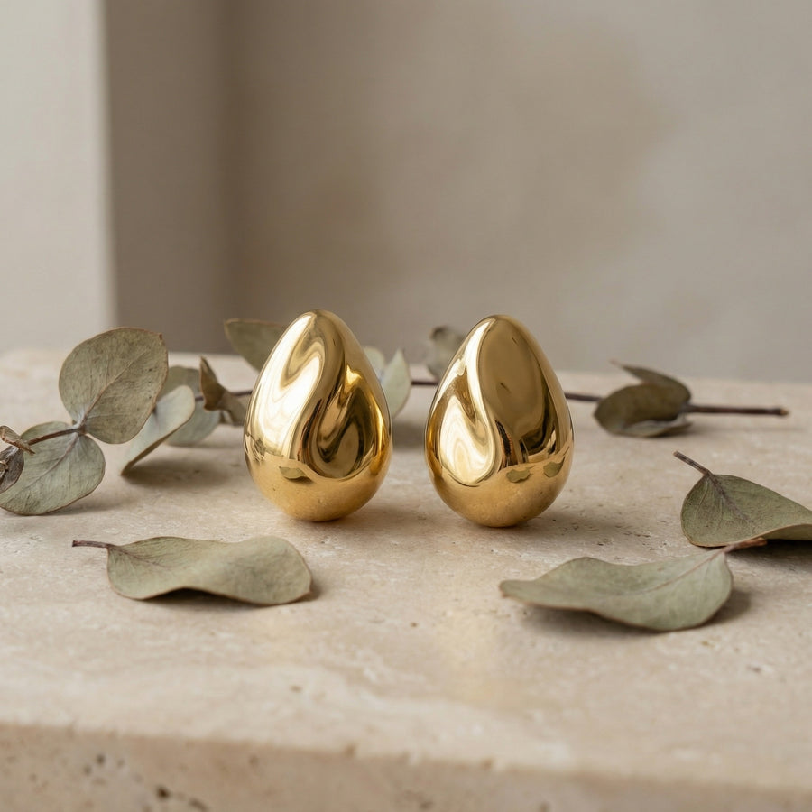 Minimalist Teardrop Stud Earrings – sterling silver earrings, front view