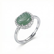 Oval Green Jadeite Halo Ring – jade ring