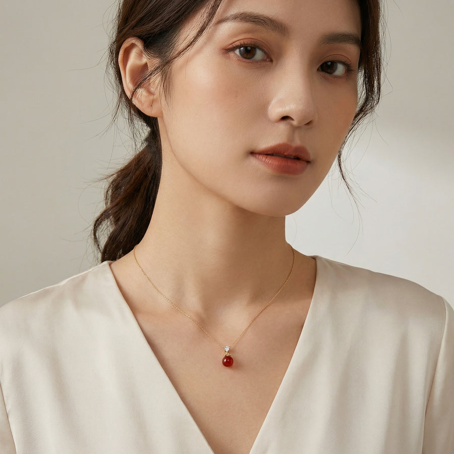 Red Gemstone Knot Pendant Necklace – sterling silver necklace, side detail
