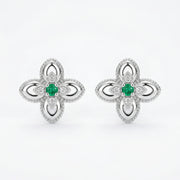 Green stone Floral Studs, Milgrain Detail – green stone earrings