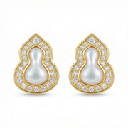 Mother-of-Pearl Gourd Stud Earrings – mother-of-pearl earrings, front view