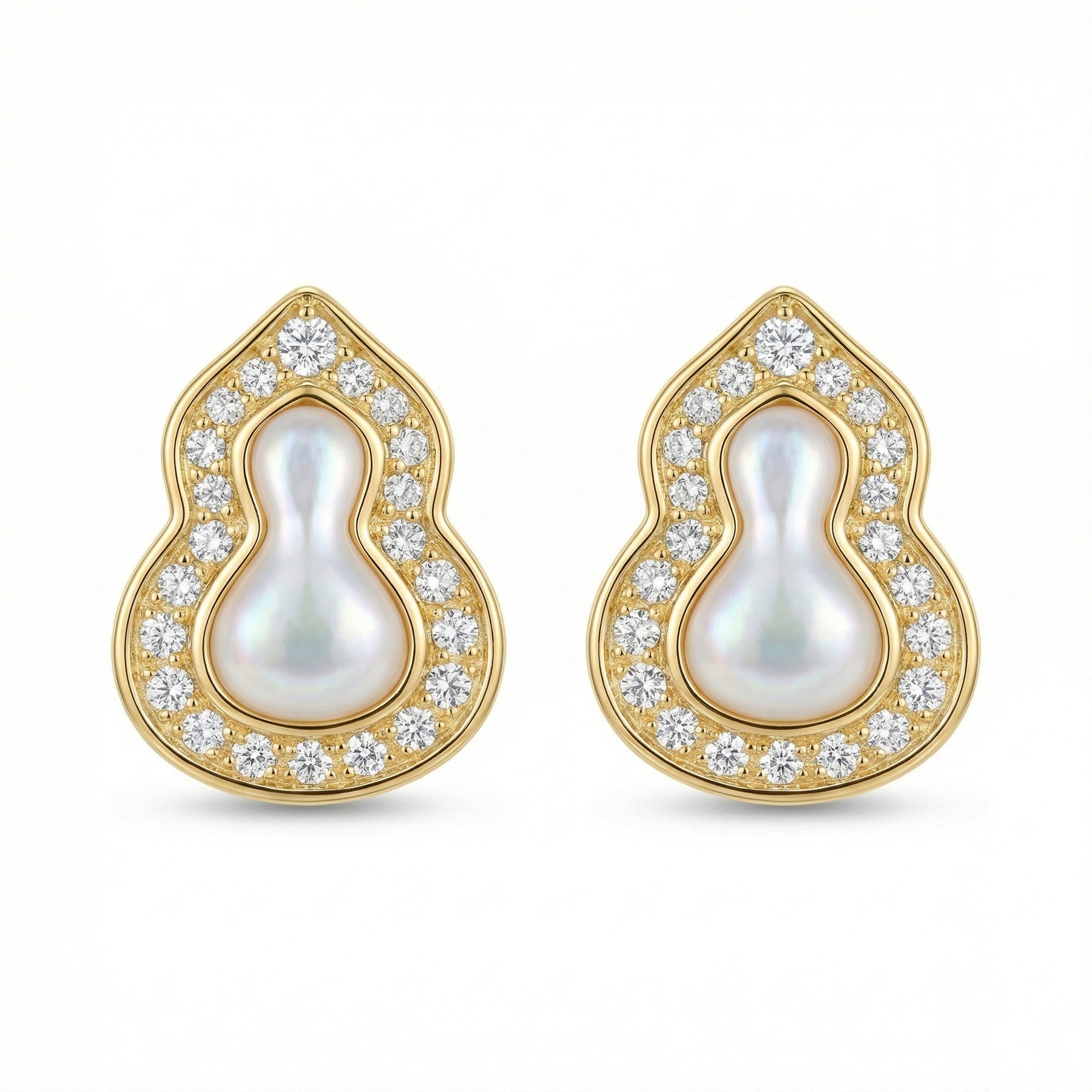 Mother-of-Pearl Gourd Stud Earrings – mother-of-pearl earrings, front view