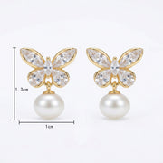 Crystal Butterfly and Pearl Drop Earrings – pearl earrings, close-up