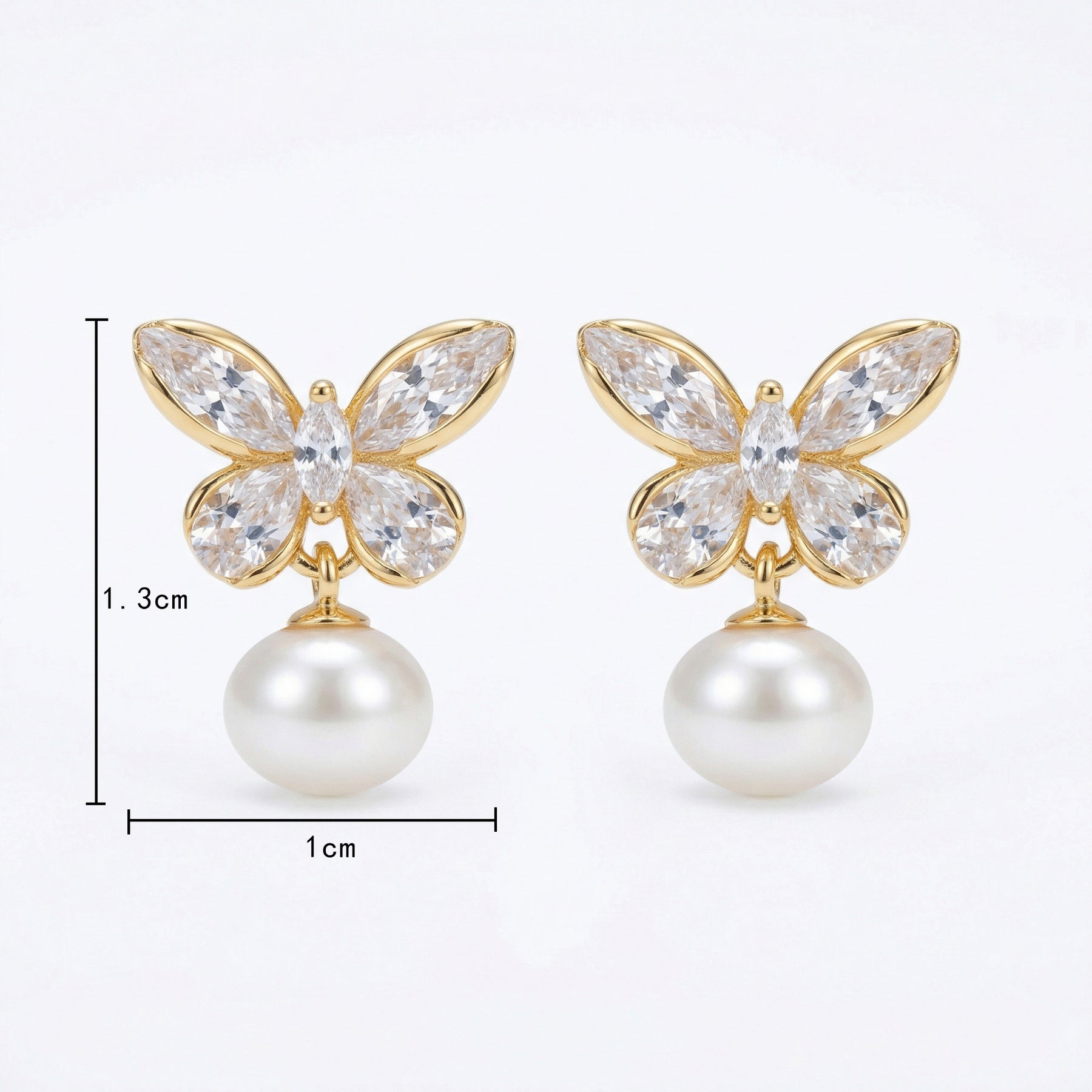 Crystal Butterfly and Pearl Drop Earrings – pearl earrings, close-up
