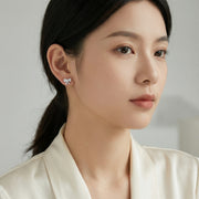 Cat's Eye Heart Bow Stud Earrings – sterling silver earrings, side detail