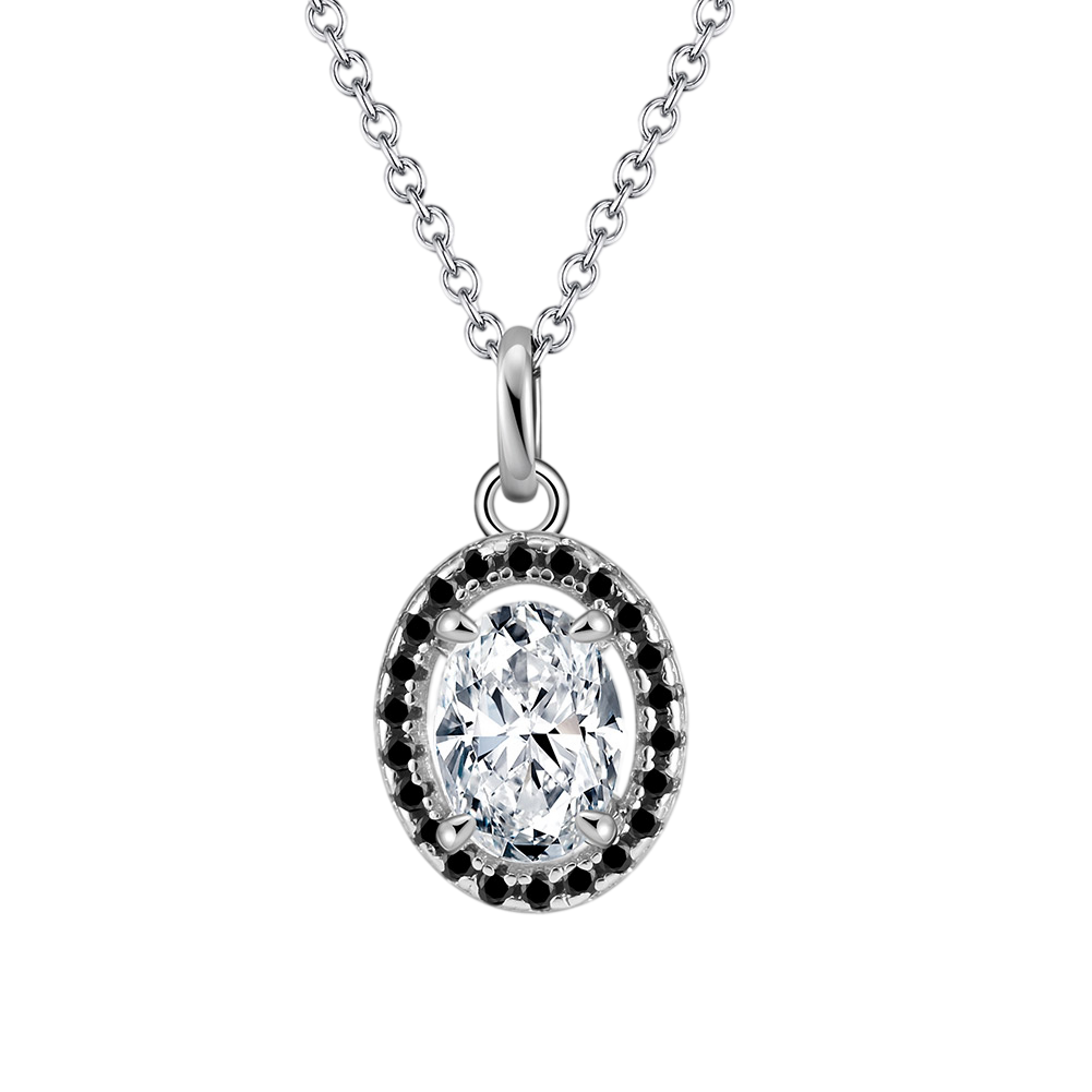 Oval Pendant with Black Accents – sterling silver necklace, front view