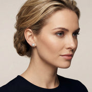 Pearl Halo Studs, Ribbed Silver Frame – pearl earrings, side detail