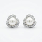 Pearl Cluster Floral Halo Studs – pearl earrings, side detail