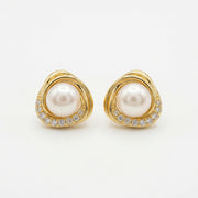 Pearl Studs in Trillion Setting – pearl earrings, side detail