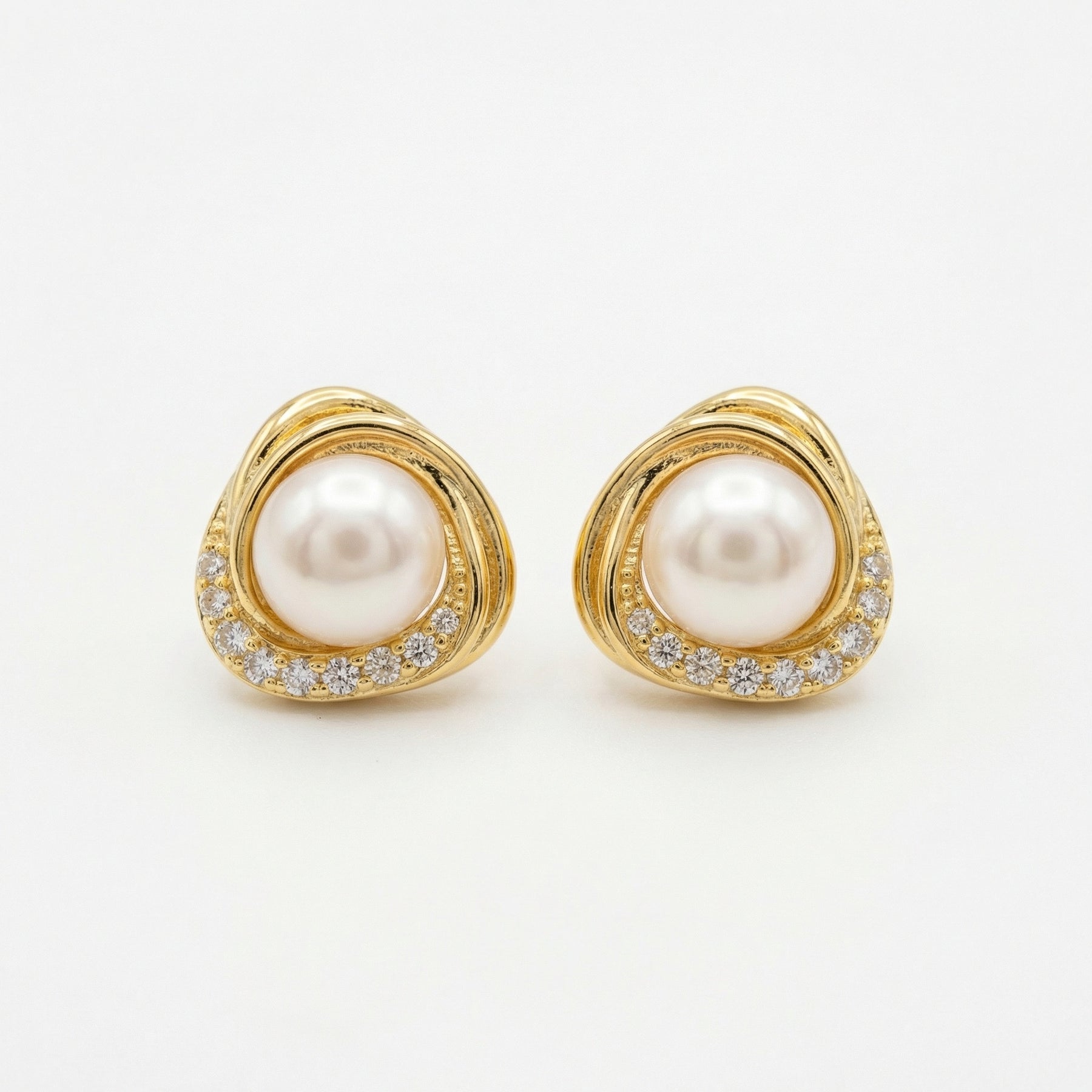 Pearl Studs in Trillion Setting – pearl earrings, side detail