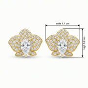 Orchid Blossom Pear-Cut Studs – sterling silver earrings, close-up
