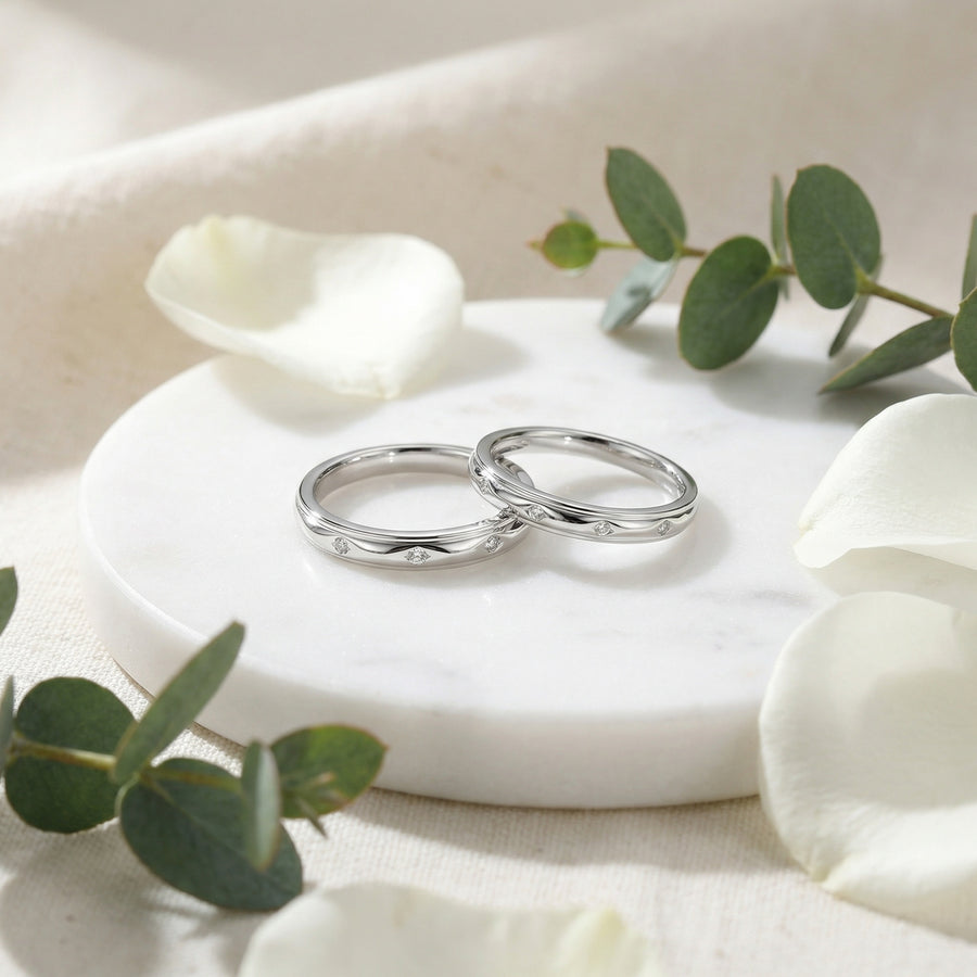 Wavy Bands with Sparkling Accents – sterling silver ring, side detail