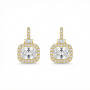 Radiant-Cut Halo Drop Earrings – sterling silver earrings, side detail