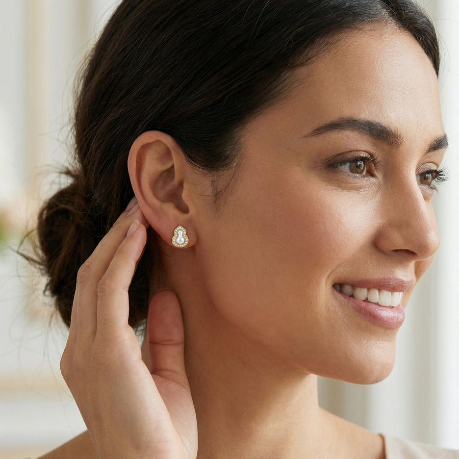 Mother-of-Pearl Gourd Stud Earrings – mother-of-pearl earrings, side detail