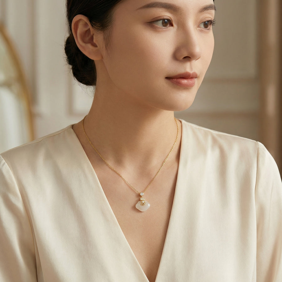 Organic White Gemstone Pendant Necklace – sterling silver necklace, side detail