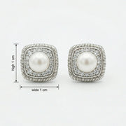 Square Halo Pearl Stud Earrings – pearl earrings, close-up