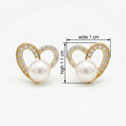 Heart-Shaped Pearl Stud Earrings – pearl earrings, front view