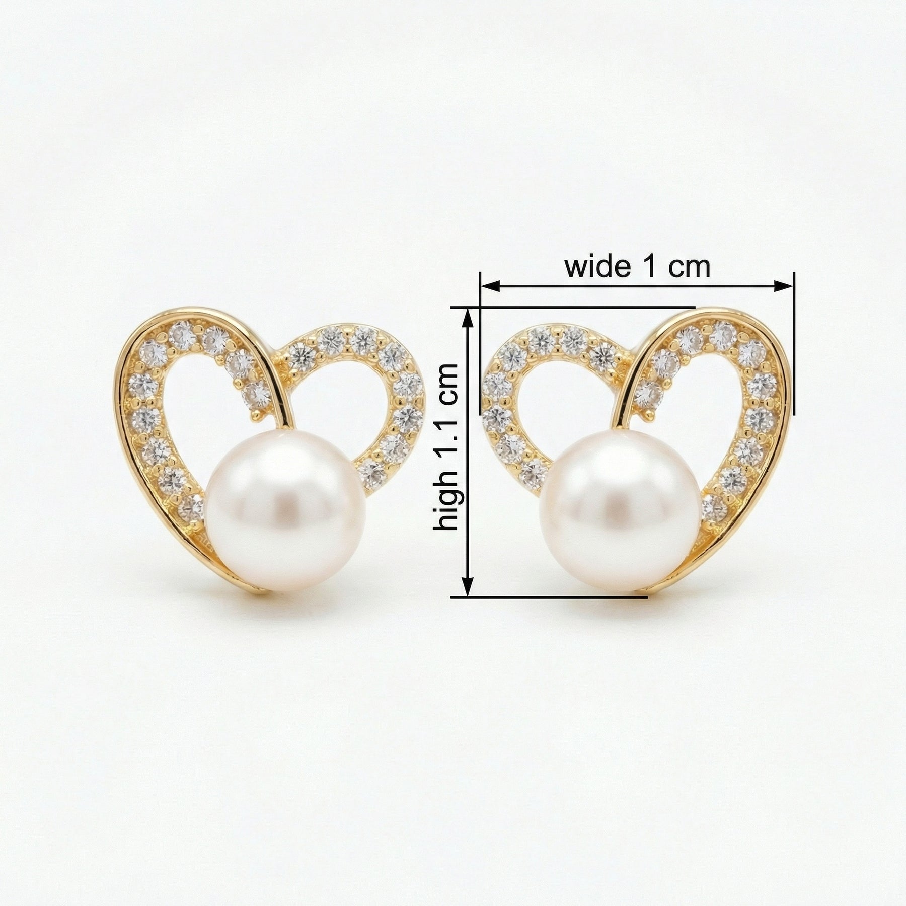 Heart-Shaped Pearl Stud Earrings – pearl earrings, front view