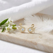 Swan Stud Earrings with Zircon Center – zircon earrings