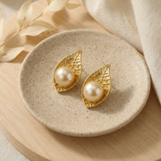 Nature-Inspired Teardrop Pearl Studs – pearl earrings, side detail