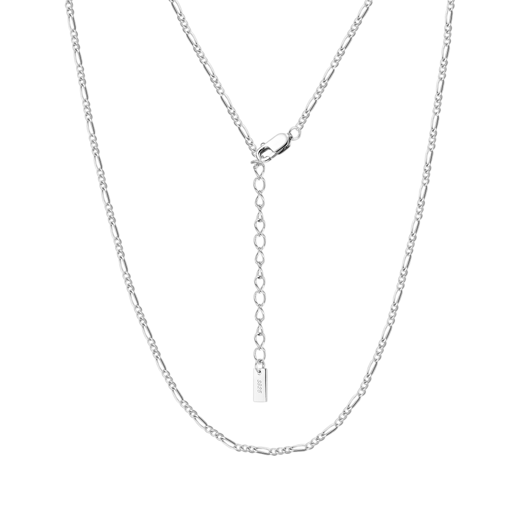 Figaro Link Chain Necklace – sterling silver necklace, front view