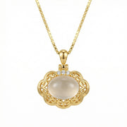 Oval Moonstone Filigree Necklace – sterling silver necklace, close-up