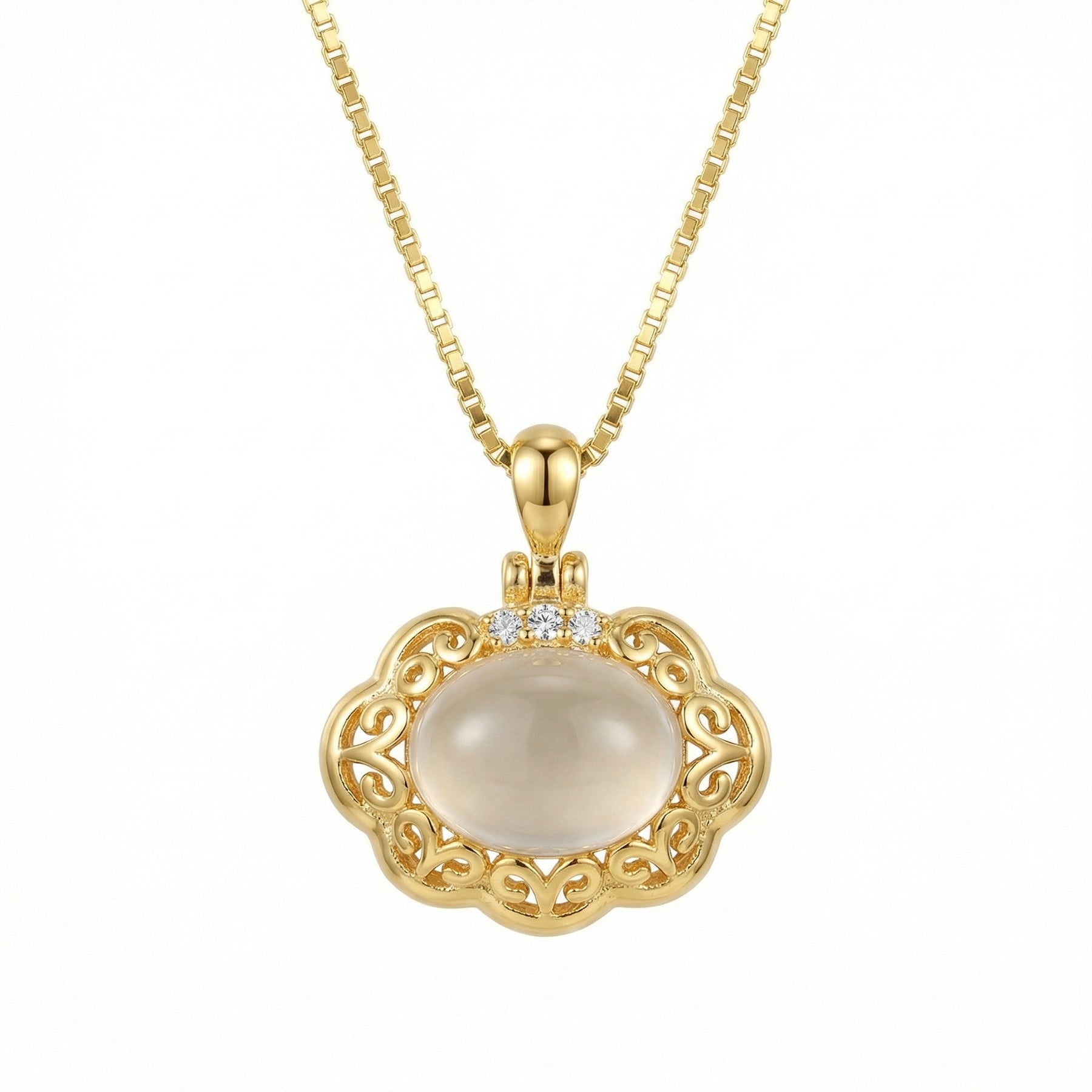 Oval Moonstone Filigree Necklace – sterling silver necklace, close-up