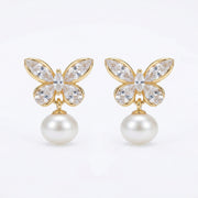Crystal Butterfly and Pearl Drop Earrings – pearl earrings